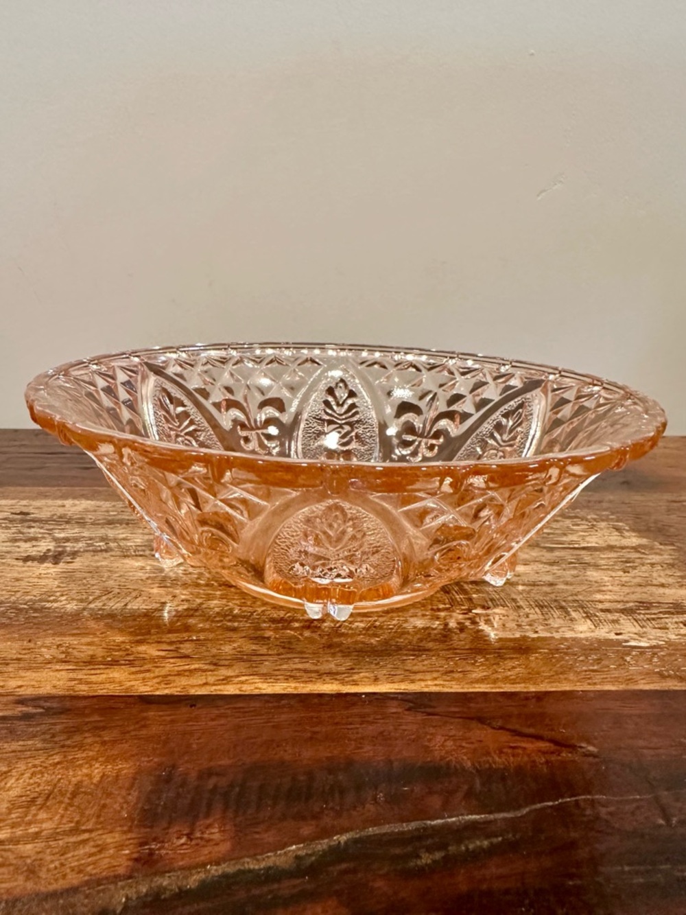 KIG Malaysia Pink Footed Serving Bowl - Rose & Fleur-de-Lis Pattern